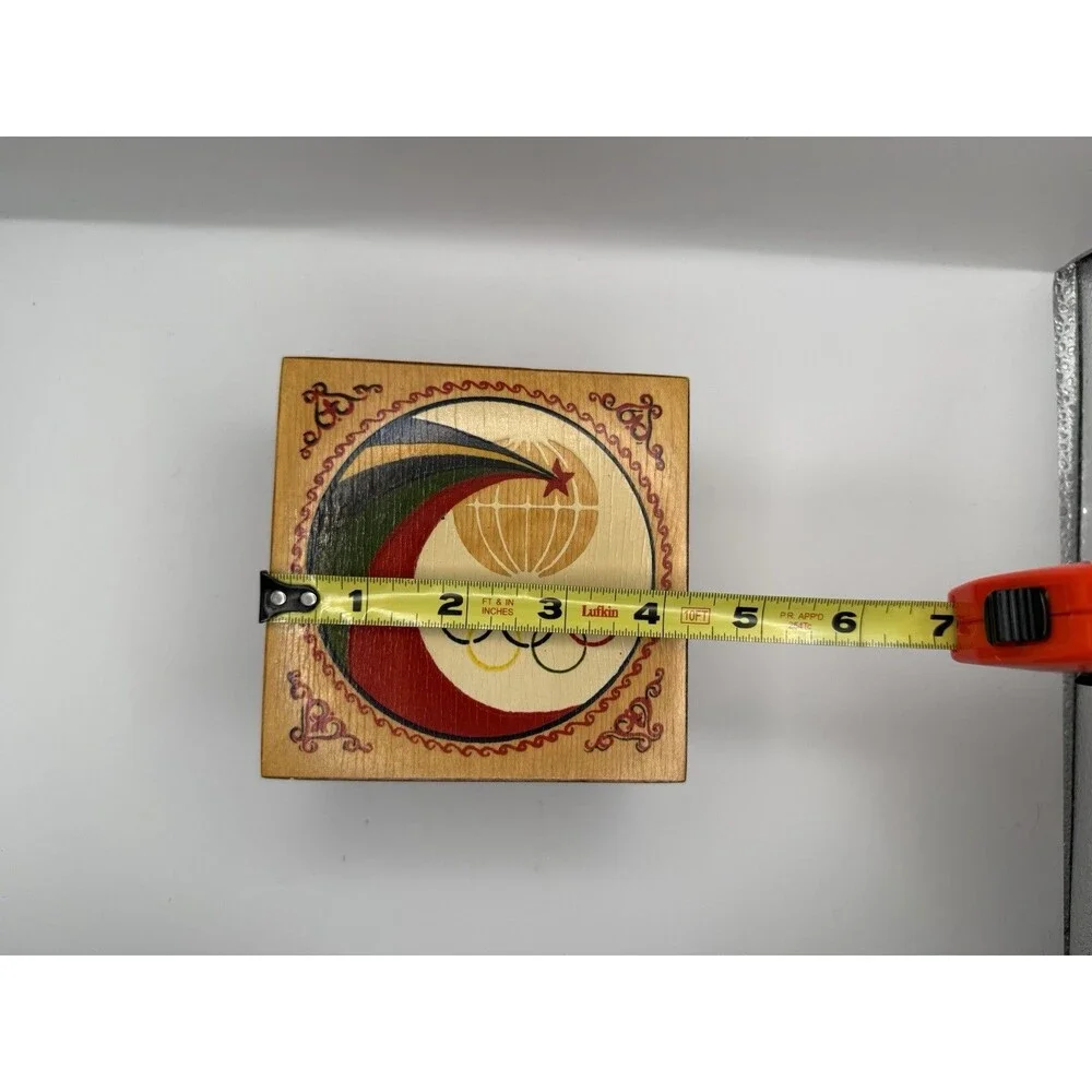 Vintage 1980 Moscow Olympics Hand Painted Wooden Box Soviet Memorabilia
